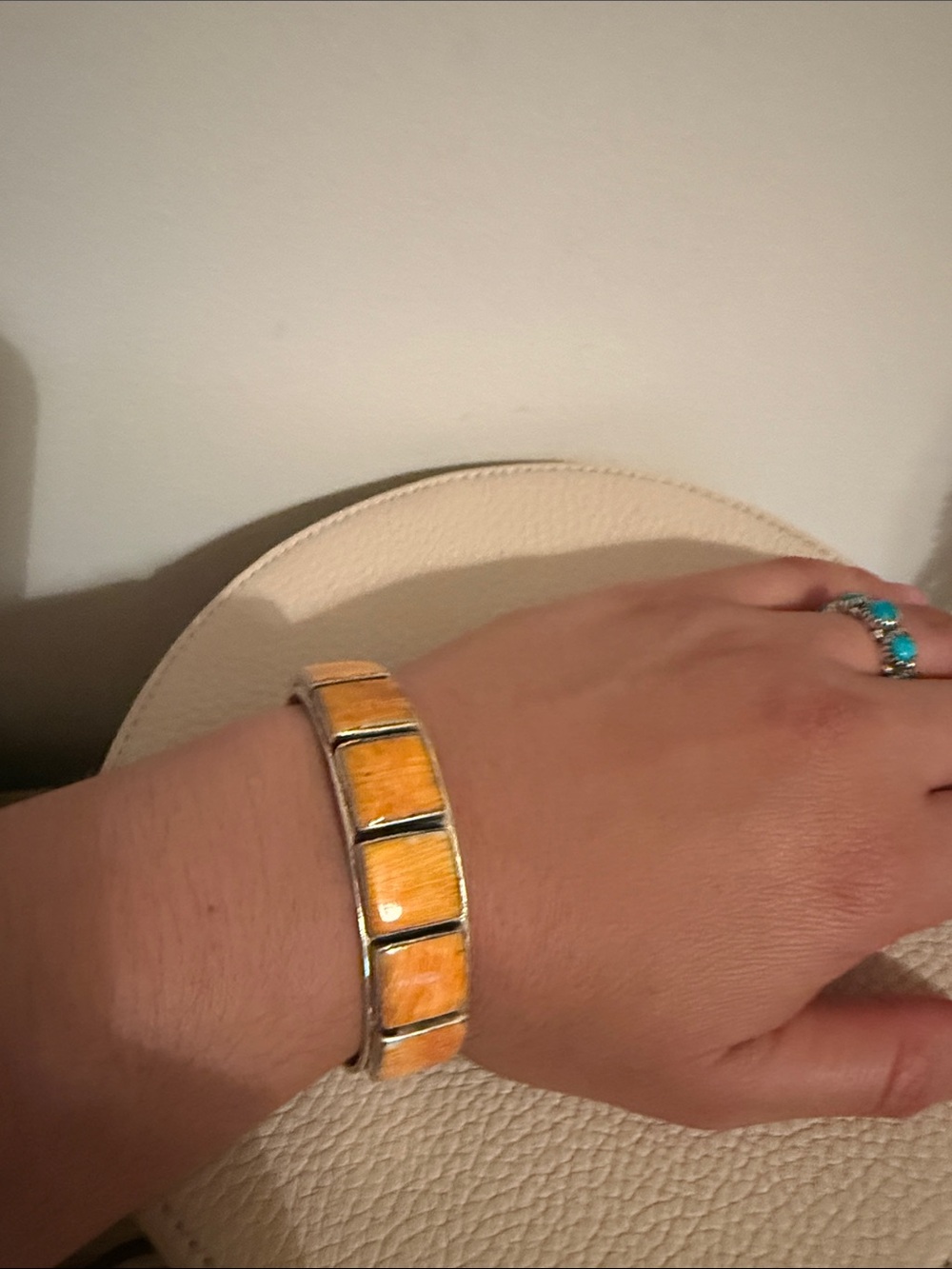 Native Yellow Tile Inlay Bangle Bracelet